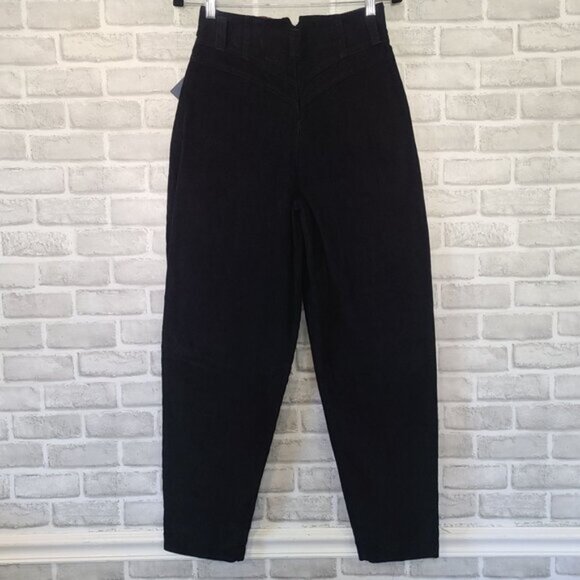 Vtg Hunters Run High Waisted Black Corduroy Pants NOS Tapered Pleated 12 Preppy - Picture 2 of 10
